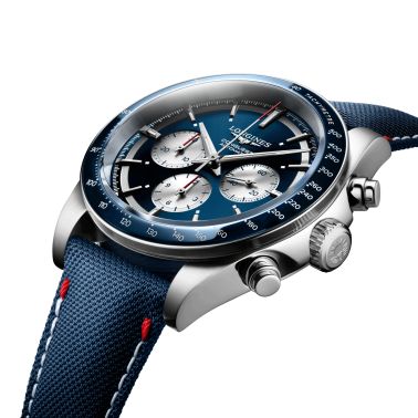 Longines Conquest Chronograph Marco Odermatt automatic watch blue dial blue fabric strap 42 mm L3.835.4.91.2