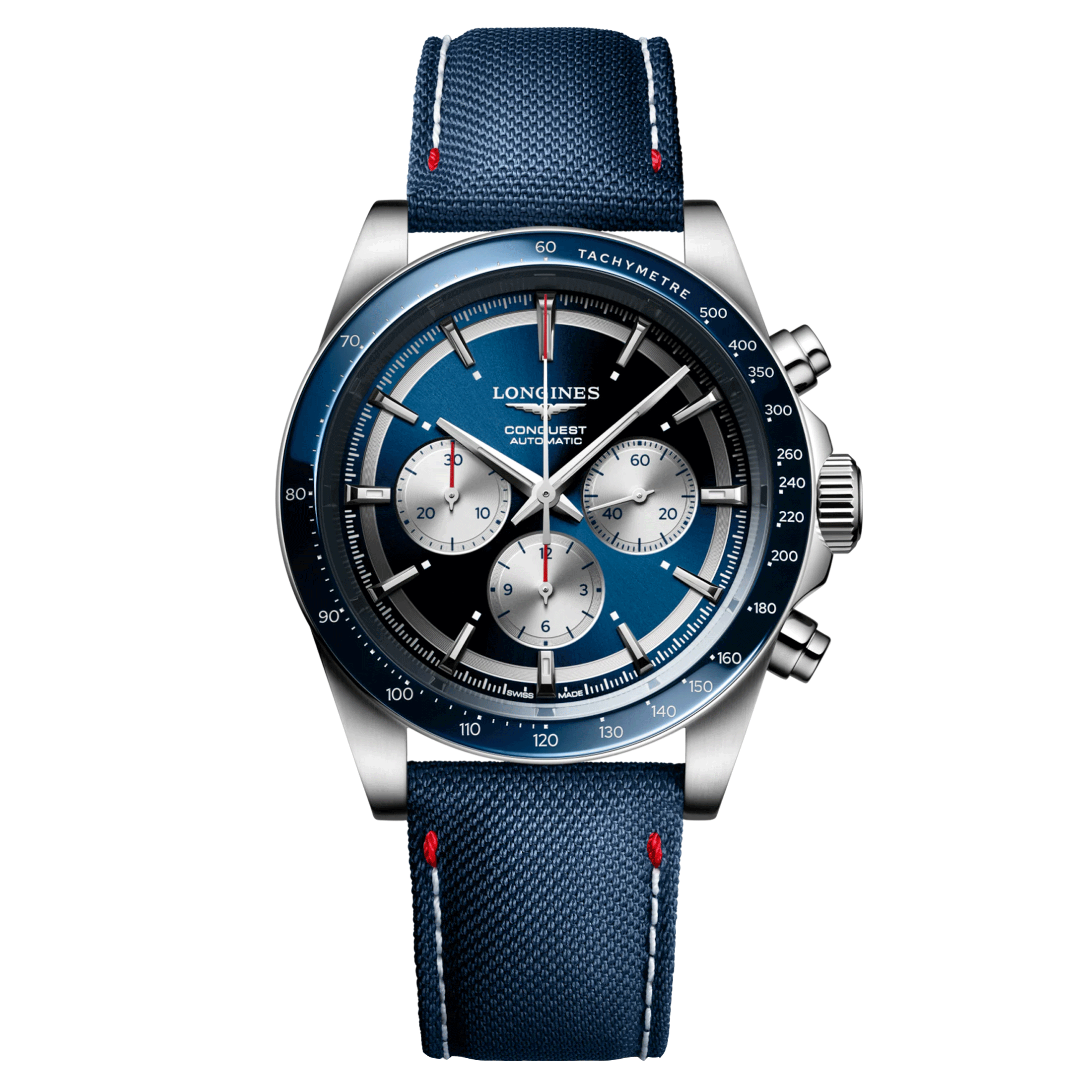 Longines Conquest Chronograph Marco Odermatt automatic watch blue dial blue fabric strap 42 mm L3.835.4.91.2