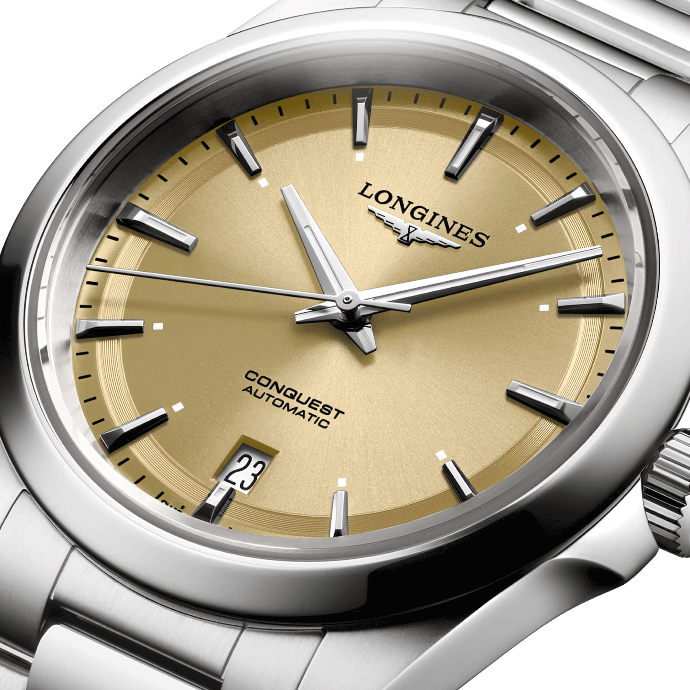 Montre Longines Conquest automatique cadran champagne bracelet acier 38 mm L3.720.4.62.6