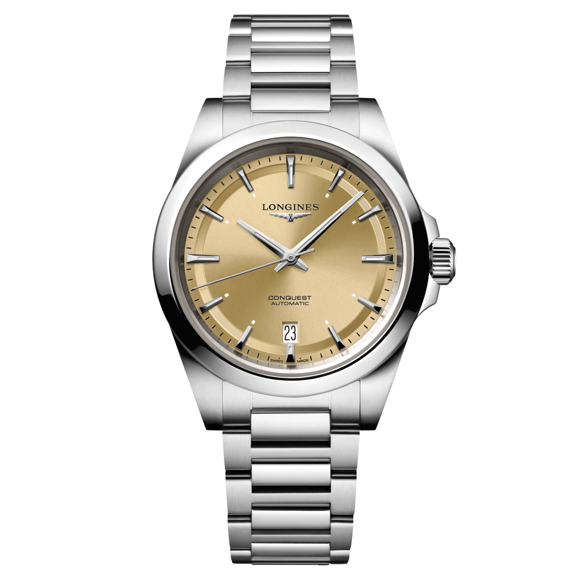 Montre Longines Conquest automatique cadran champagne bracelet acier 38 mm L3.720.4.62.6