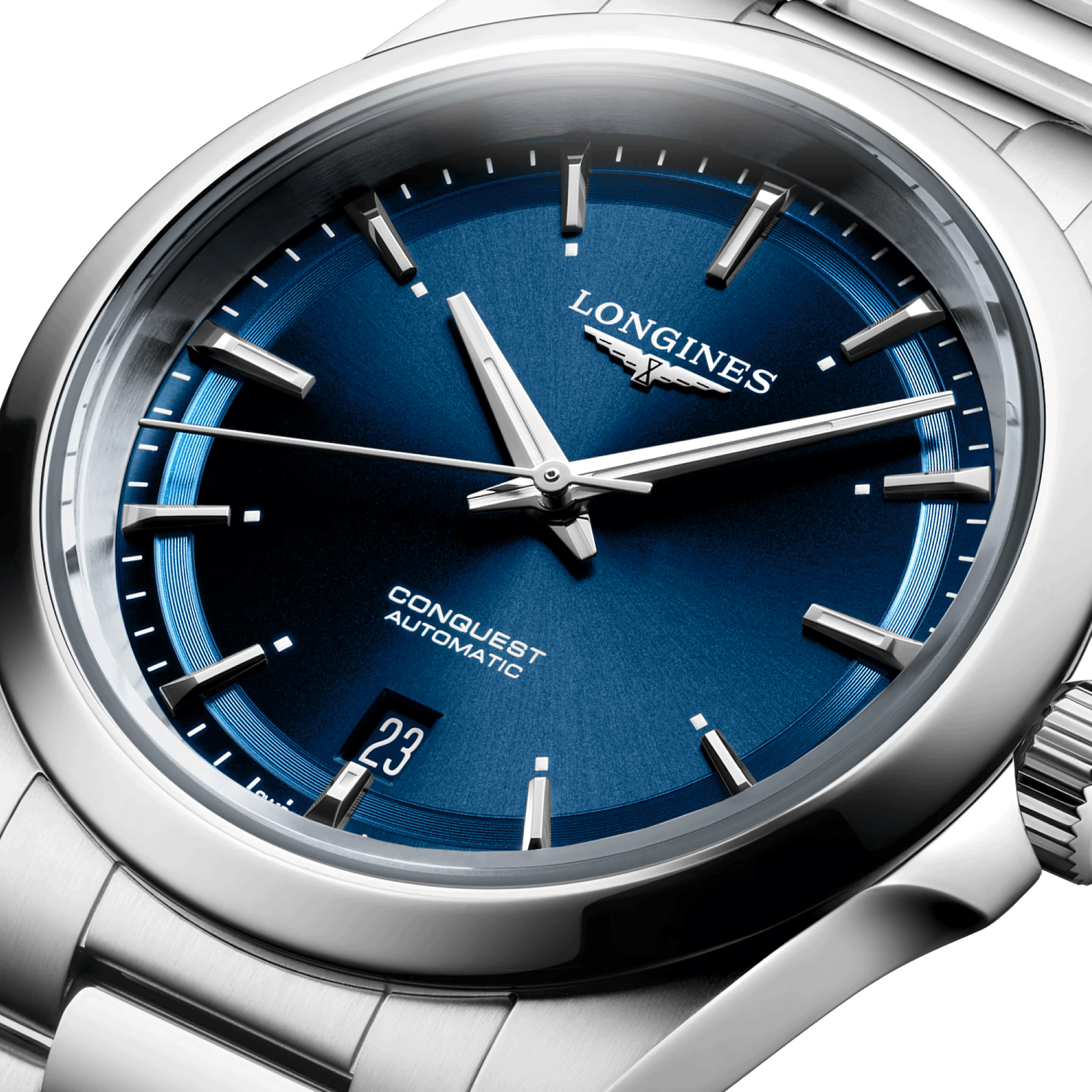 Montre Longines Conquest automatique cadran bleu bracelet acier 38 mm L3.720.4.92.6
