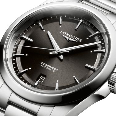 Longines Conquest automatic watch black dial steel bracelet 38 mm
