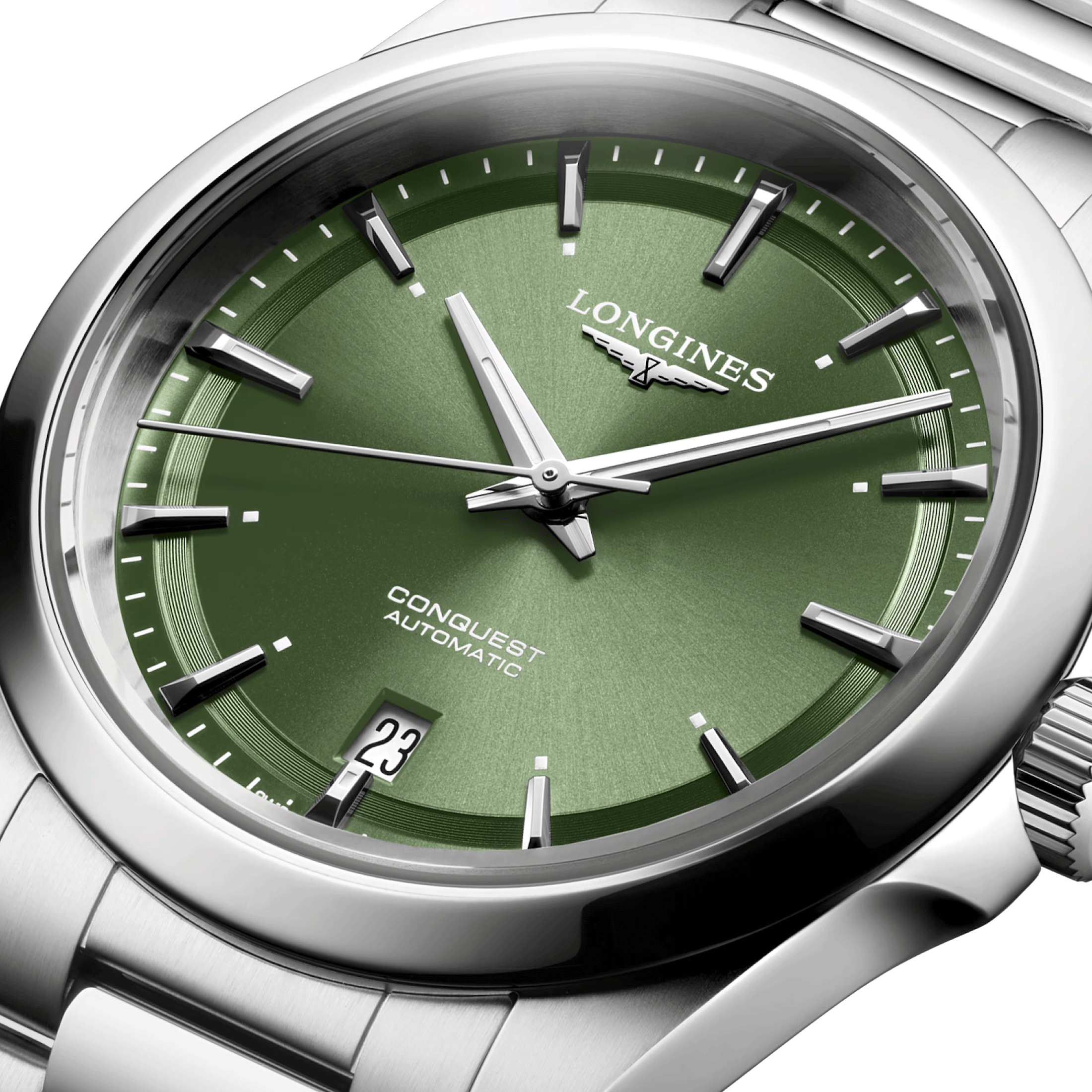 Montre Longines Conquest automatique cadran vert bracelet acier 38 mm L3.720.4.02.6