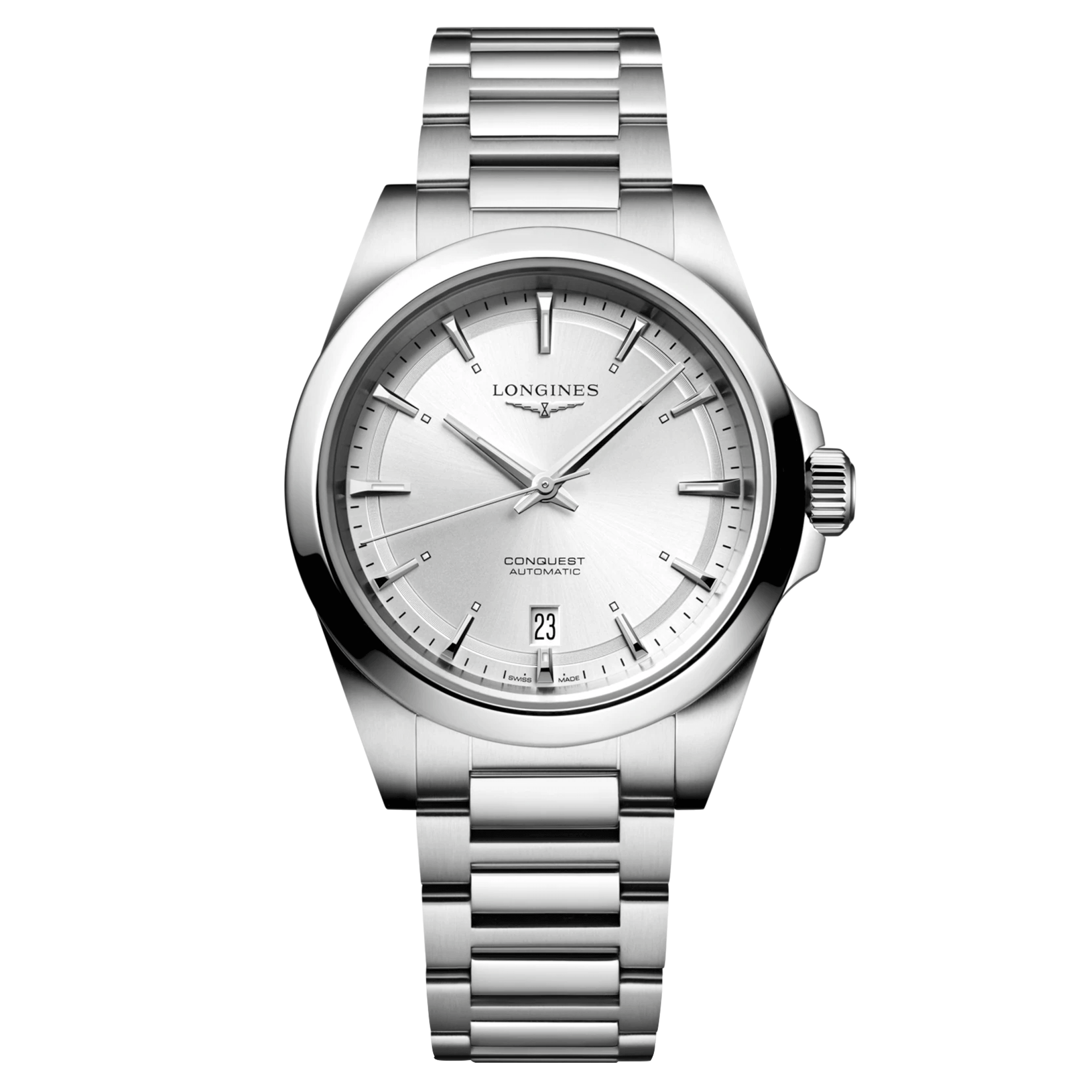 Montre Longines Conquest automatique cadran argent bracelet acier 38 mm L3.720.4.72.6