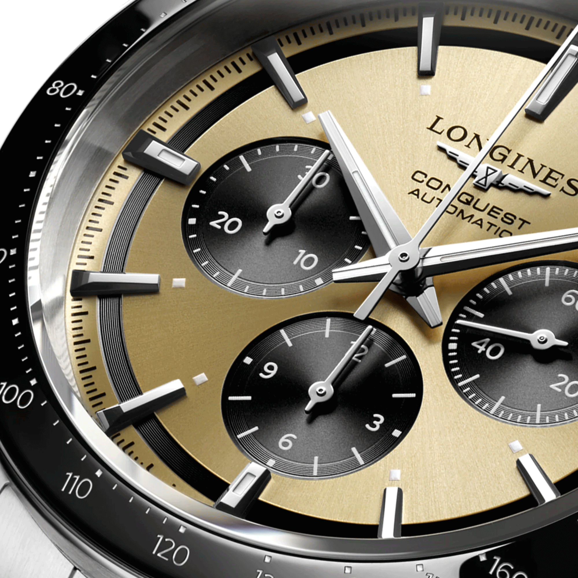 Longines Conquest Chronograph automatic watch brown dial black rubber strap 42 mm L3.835.4.32.9