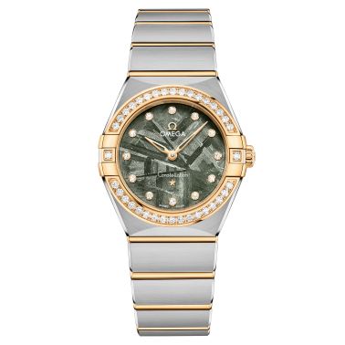 Montre Omega Constellation Météorite quartz or jaune & acier cadran vert bracelet acier 28 mm