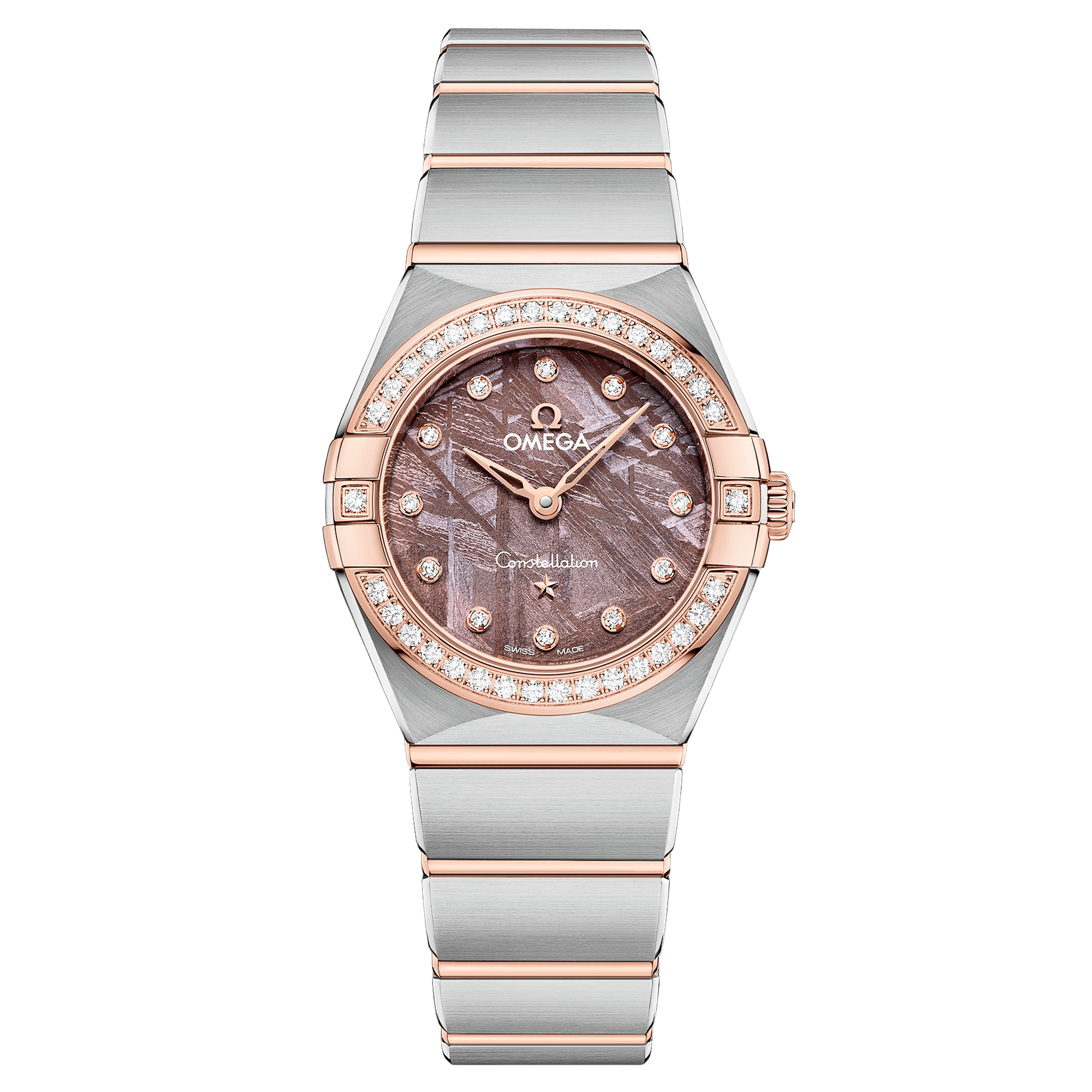 Montre Omega Constellation Météorite quartz or sedna & acier cadran lilas bracelet acier 25 mm
