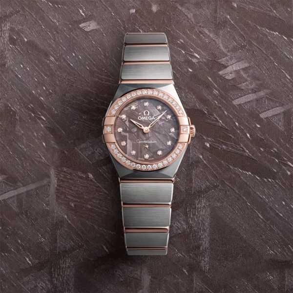 Montre Omega Constellation Météorite quartz or sedna & acier cadran lilas bracelet acier 25 mm