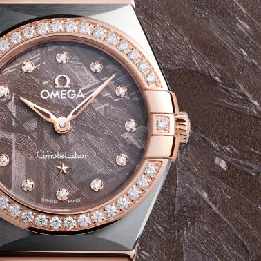 Montre Omega Constellation Météorite quartz or sedna & acier cadran lilas bracelet acier 25 mm