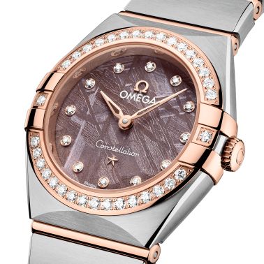 Montre Omega Constellation Météorite quartz or sedna & acier cadran lilas bracelet acier 25 mm