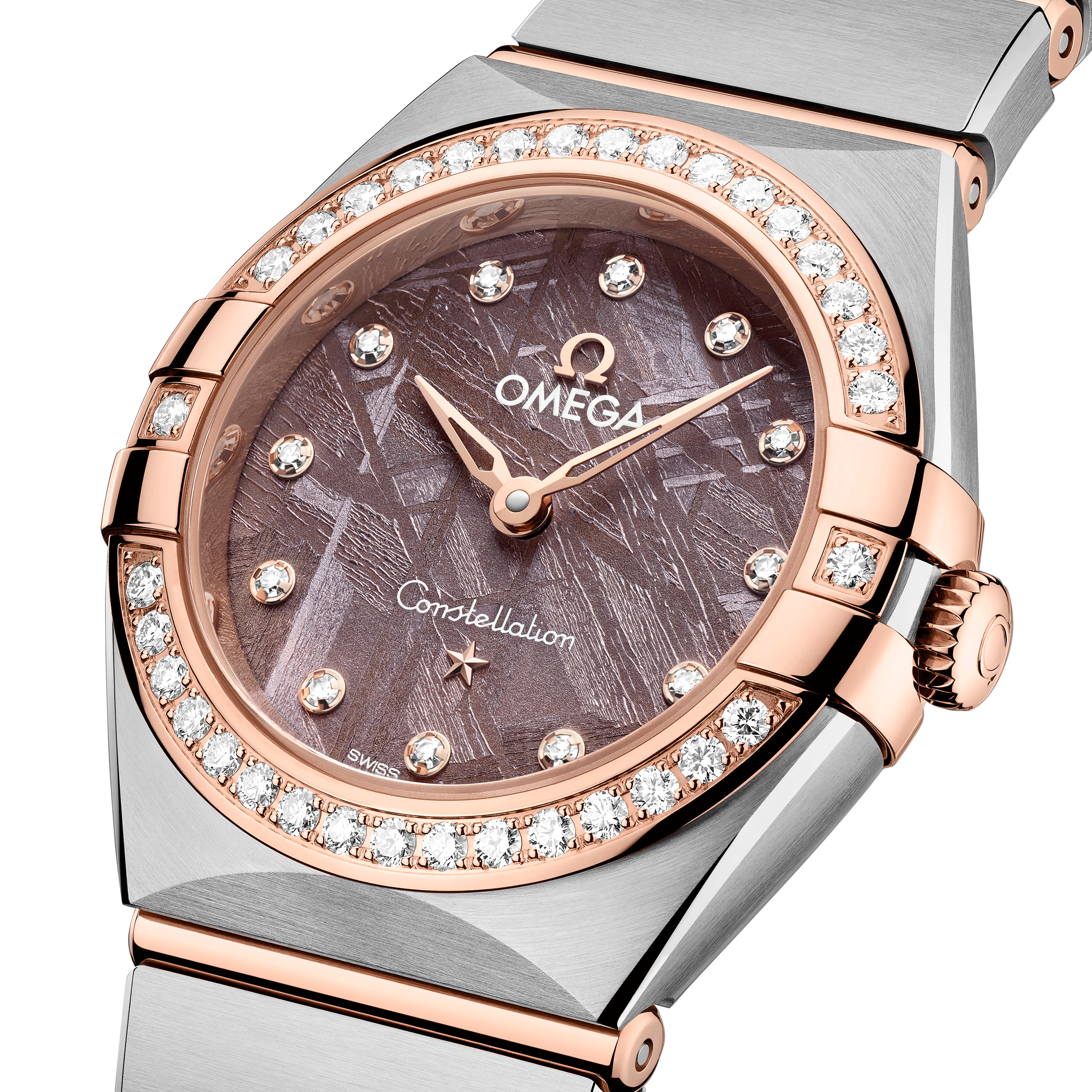 Montre Omega Constellation Météorite quartz or sedna & acier cadran lilas bracelet acier 25 mm