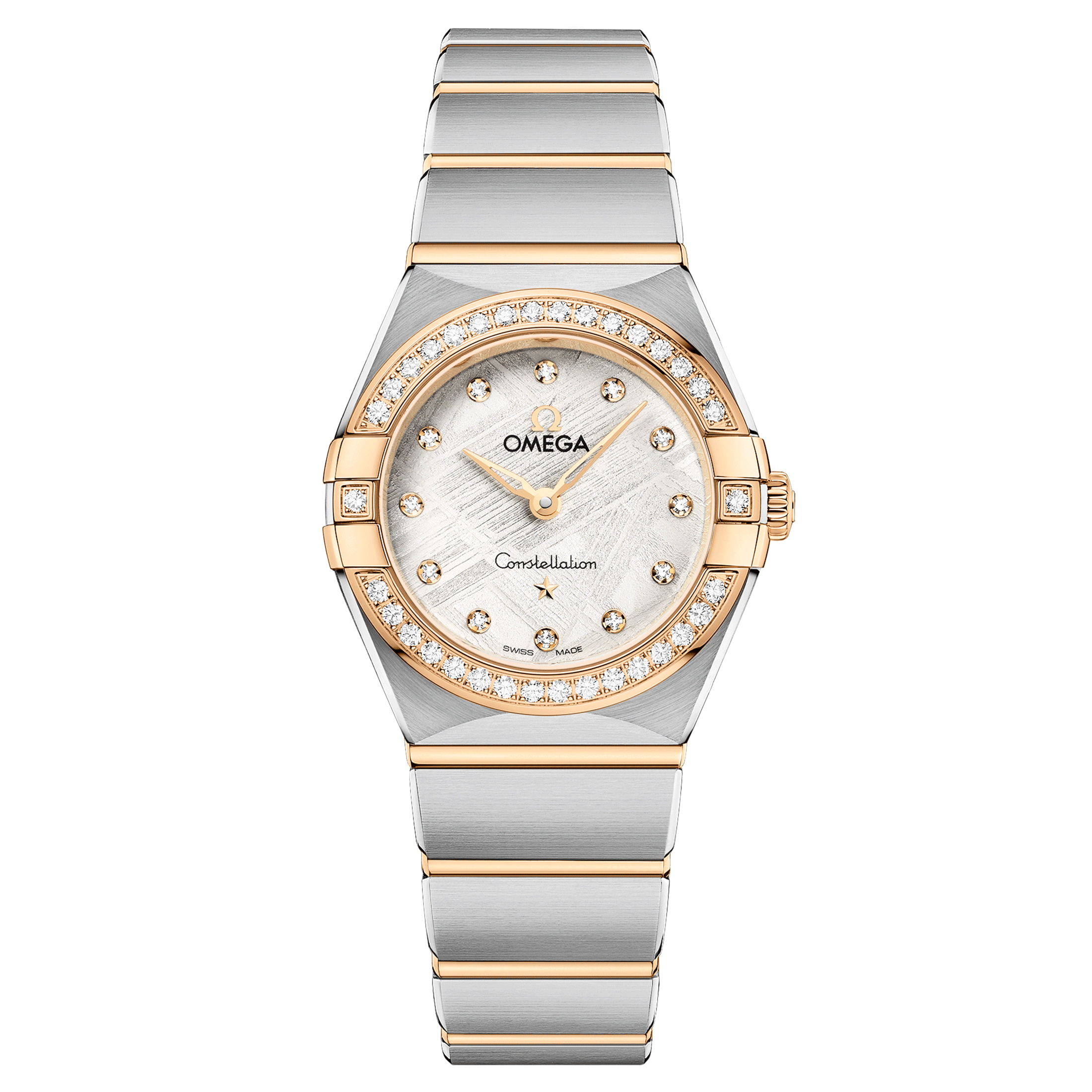Montre Omega Constellation Météorite quartz or jaune & acier cadran gris bracelet acier 25 mm