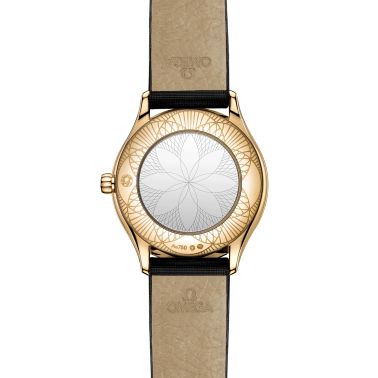 Montre Omega De Ville Mini Trésor Or Moonshine quartz cadran or bracelet satin noir 26 mm
