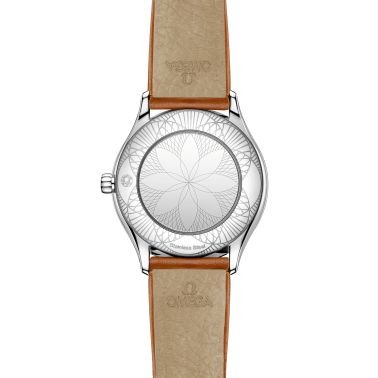 Montre Omega De Ville Mini Trésor quartz cadran émail Grand Feu blanc bracelet cuir brun 26 mm
