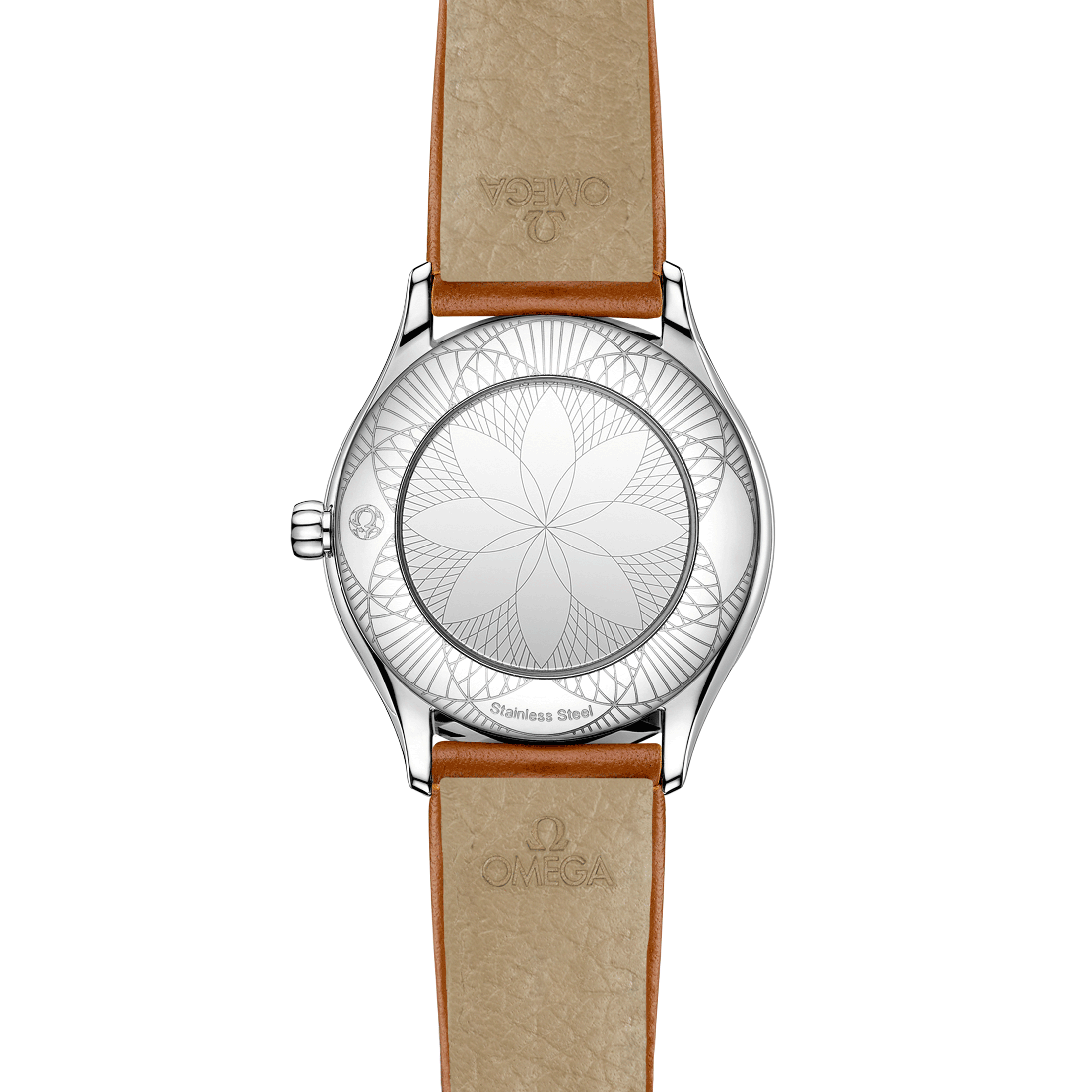 Montre Omega De Ville Mini Trésor quartz cadran émail Grand Feu blanc bracelet cuir brun 26 mm
