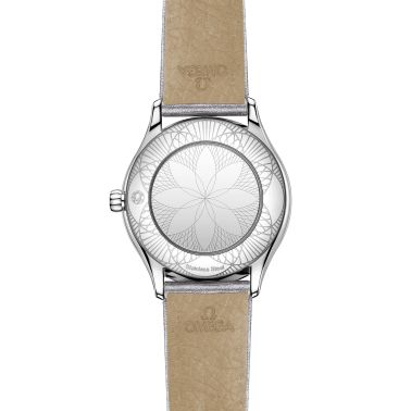 Omega De Ville Mini Trésor quartz white Grand Feu enamel dial grey double-turn leather strap 26 mm