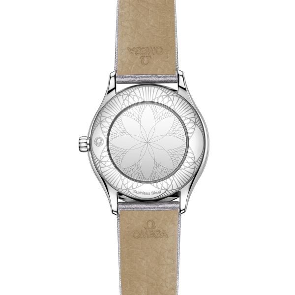 Omega De Ville Mini Trésor quartz white Grand Feu enamel dial grey double-turn leather strap 26 mm