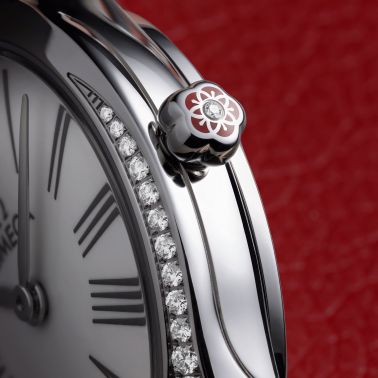 Omega De Ville Mini Trésor quartz white Grand Feu enamel dial grey leather strap 26 mm