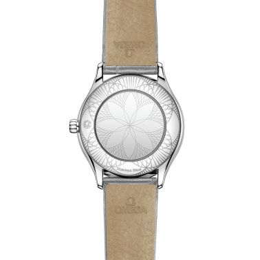 Omega De Ville Mini Trésor quartz white Grand Feu enamel dial grey leather strap 26 mm