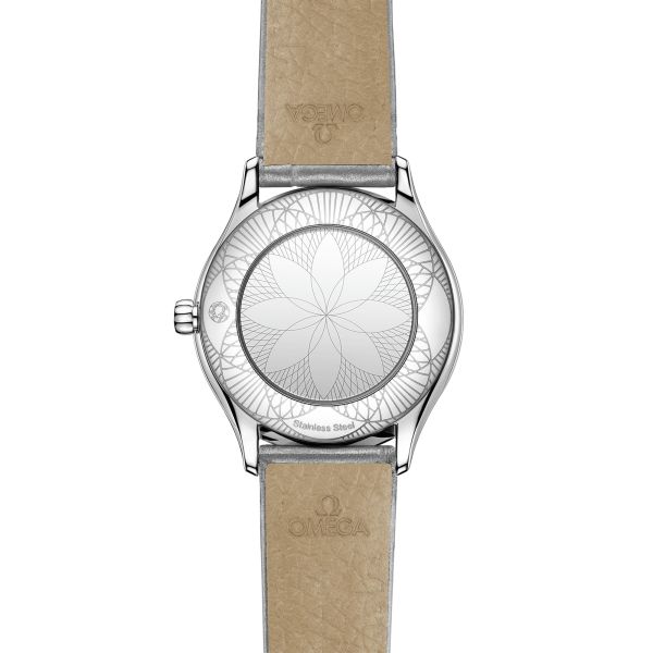 Omega De Ville Mini Trésor quartz white Grand Feu enamel dial grey leather strap 26 mm