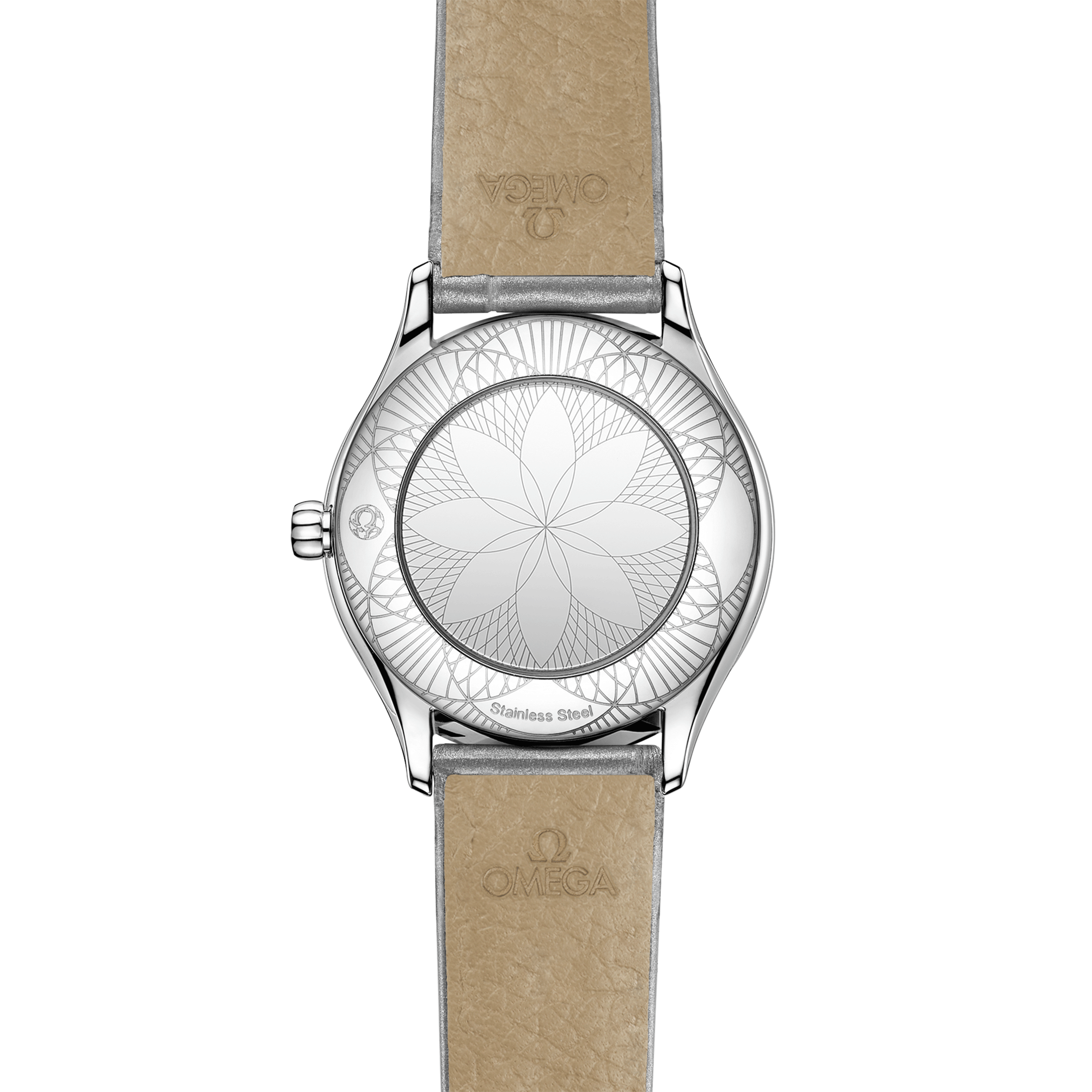 Omega De Ville Mini Trésor quartz white Grand Feu enamel dial grey leather strap 26 mm