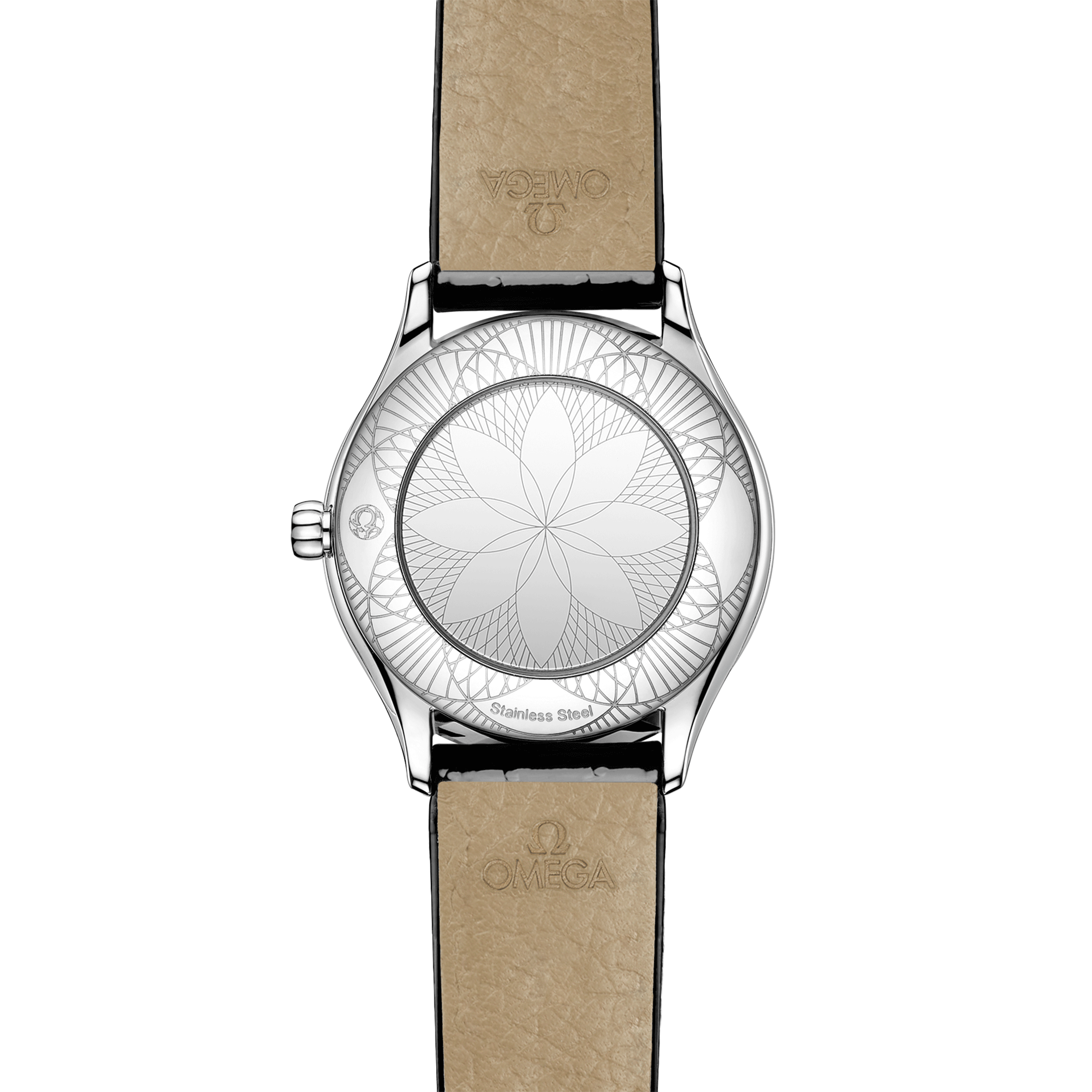 Montre Omega De Ville Mini Trésor quartz cadran émail Grand Feu blanc bracelet cuir double tour noir 26 mm