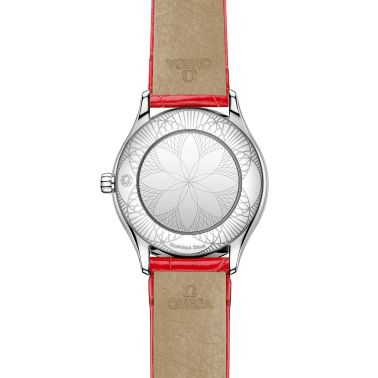 Omega De Ville Mini Trésor quartz white Grand Feu enamel dial red leather strap 26 mm