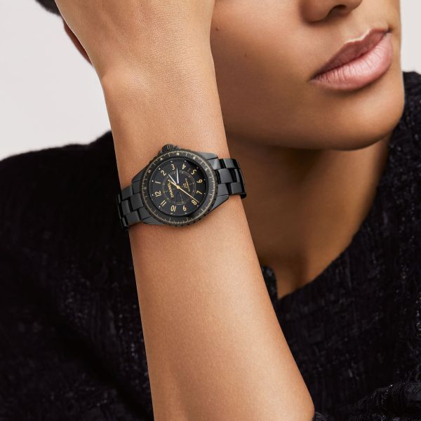 CHANEL J12 Couture automatic watch black and gold dial ceramic bracelet 38 mm