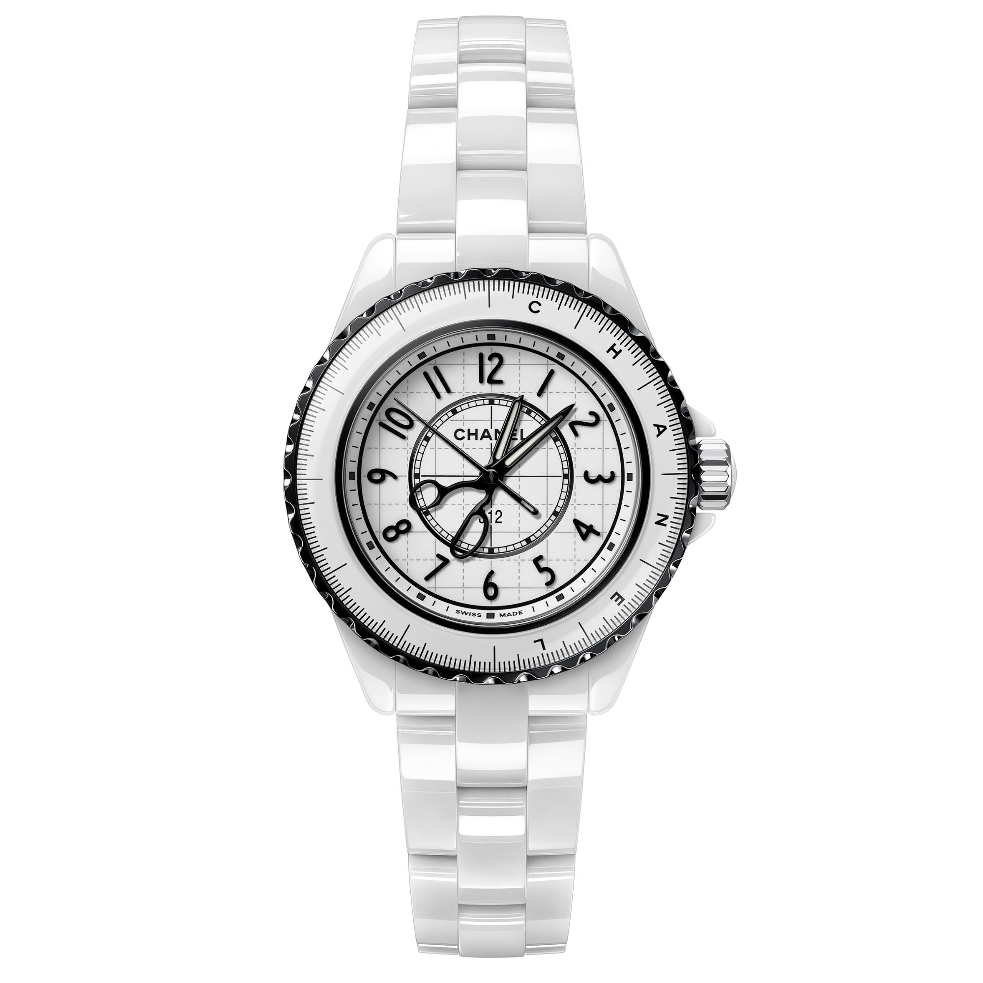 Montre CHANEL J12 Couture automatique cadran blanc et noir bracelet céramique 33 mm
