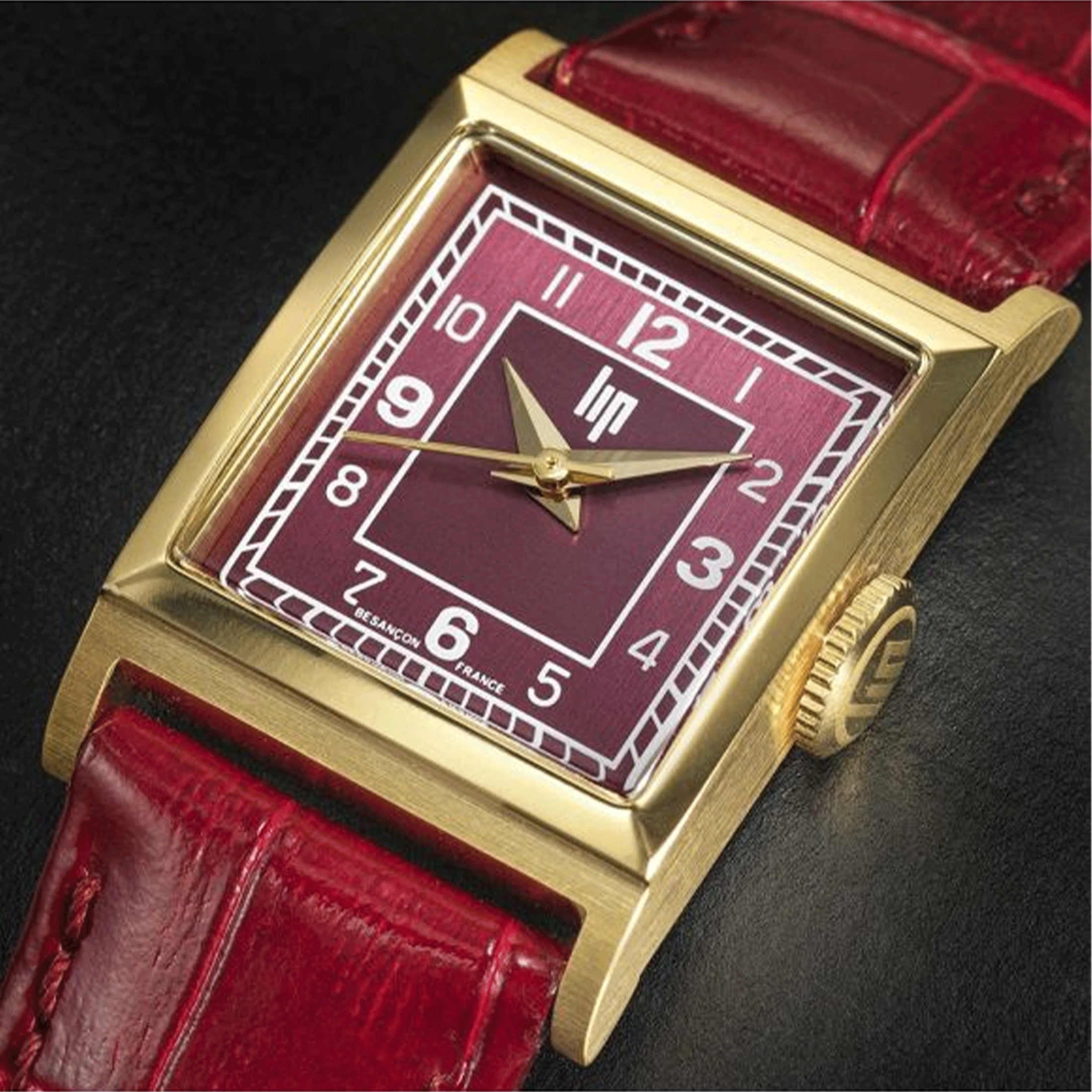 Lip Churchill C18 quartz burgundy dial leather strap 21 x 21 mm