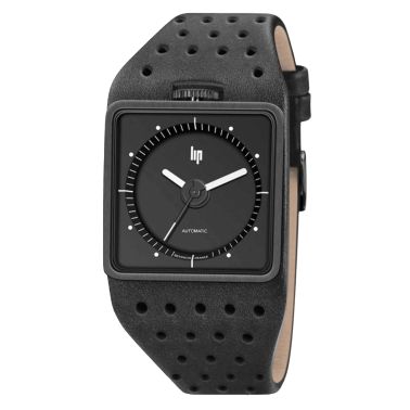 Montre Lip BIG TV Automatique PVD Noir cadran noir bracelet cuir 35 x 35 mm