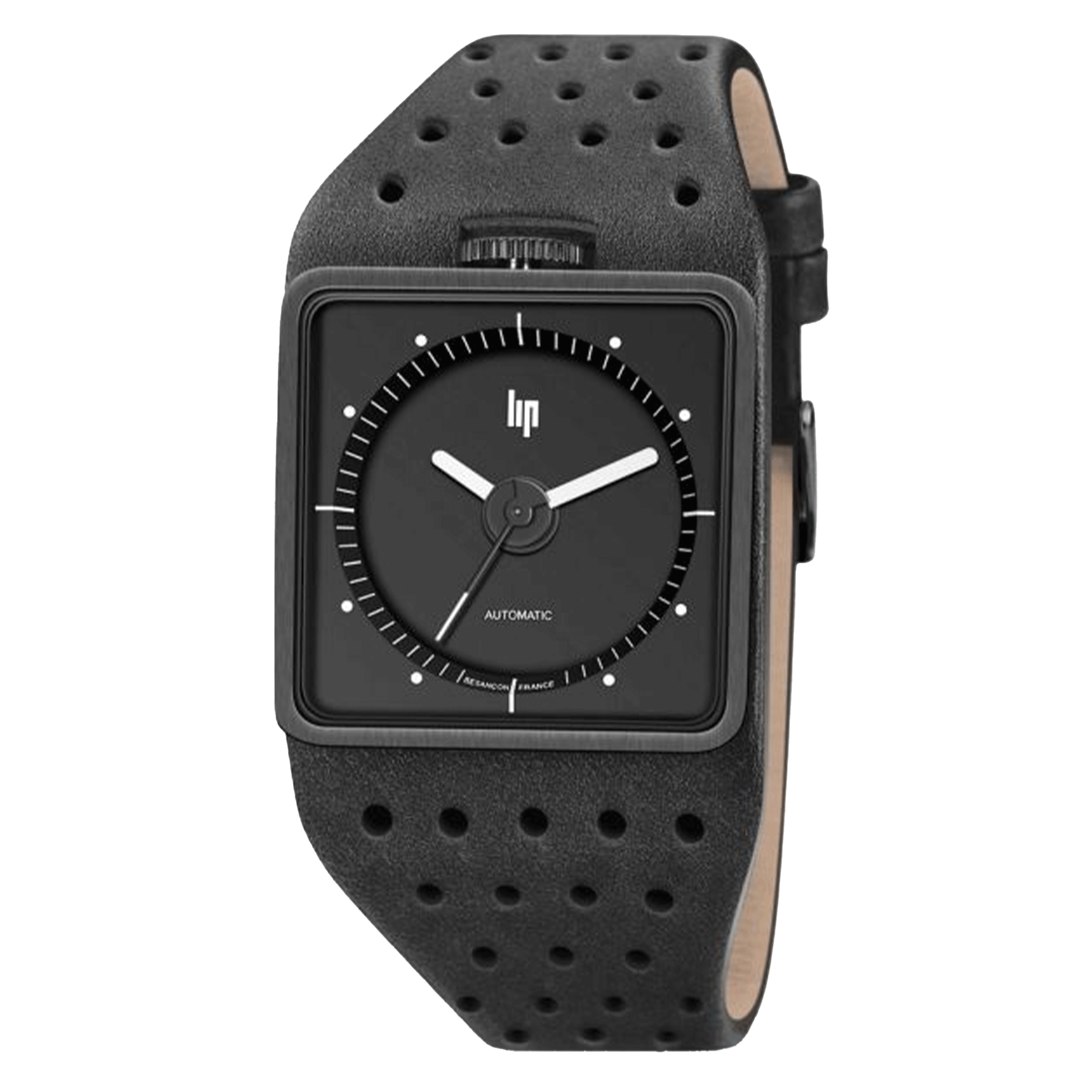 Montre Lip BIG TV Automatique PVD Noir cadran noir bracelet cuir 35 x 35 mm