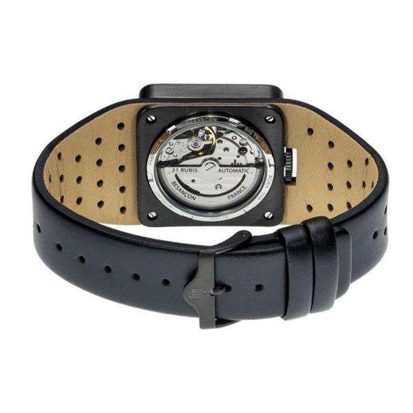 Montre Lip BIG TV Automatique PVD Noir cadran noir bracelet cuir 35 x 35 mm