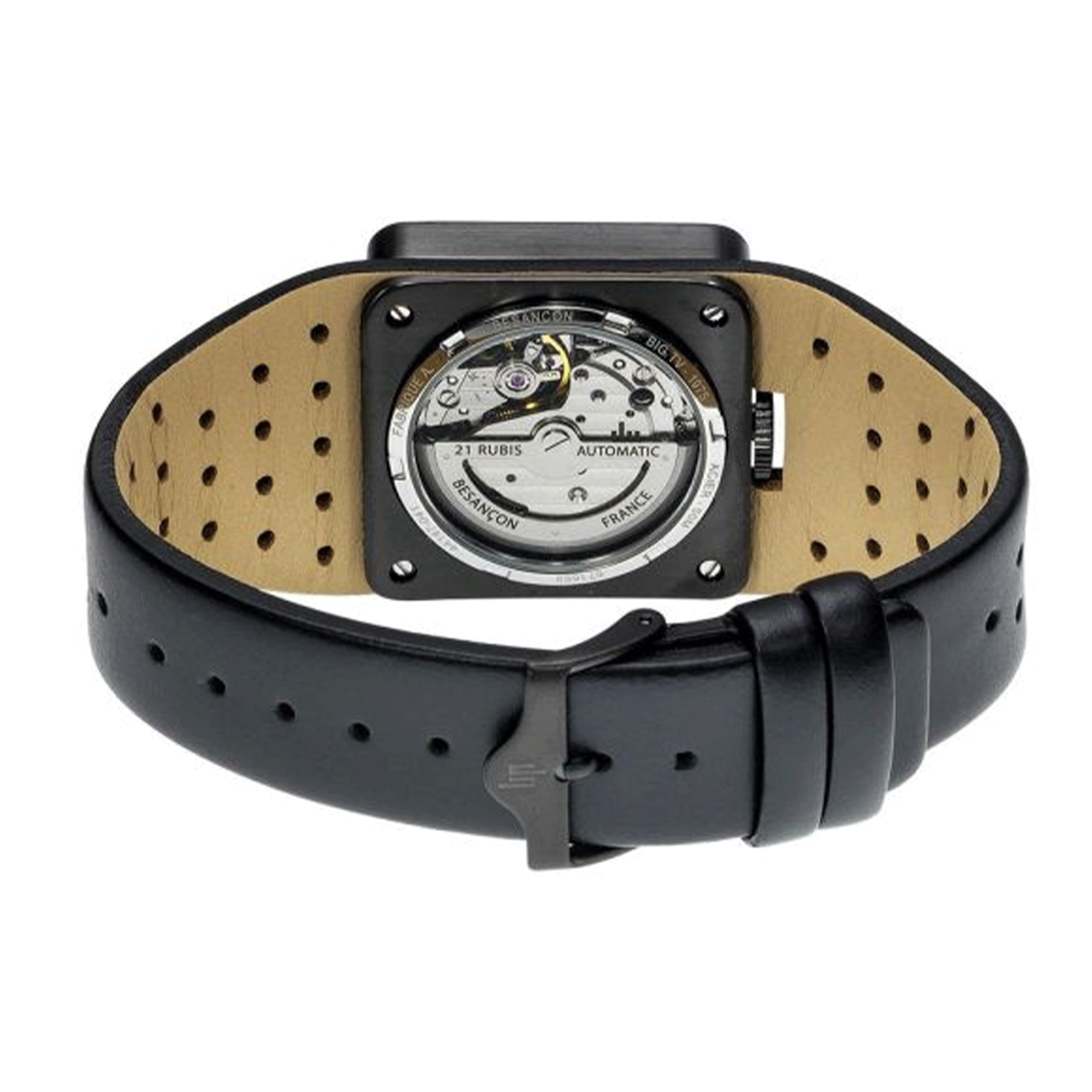 Montre Lip BIG TV Automatique PVD Noir cadran noir bracelet cuir 35 x 35 mm