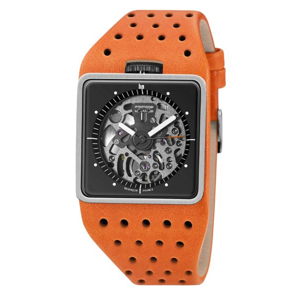 Montre Lip BIG TV Squelette Automatique cadran noir bracelet cuir 35 x 35 mm