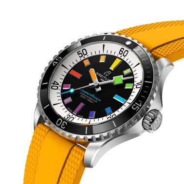 Breitling Superocean automatic watch black dial yellow rubber strap 42 mm A17375211B2S4