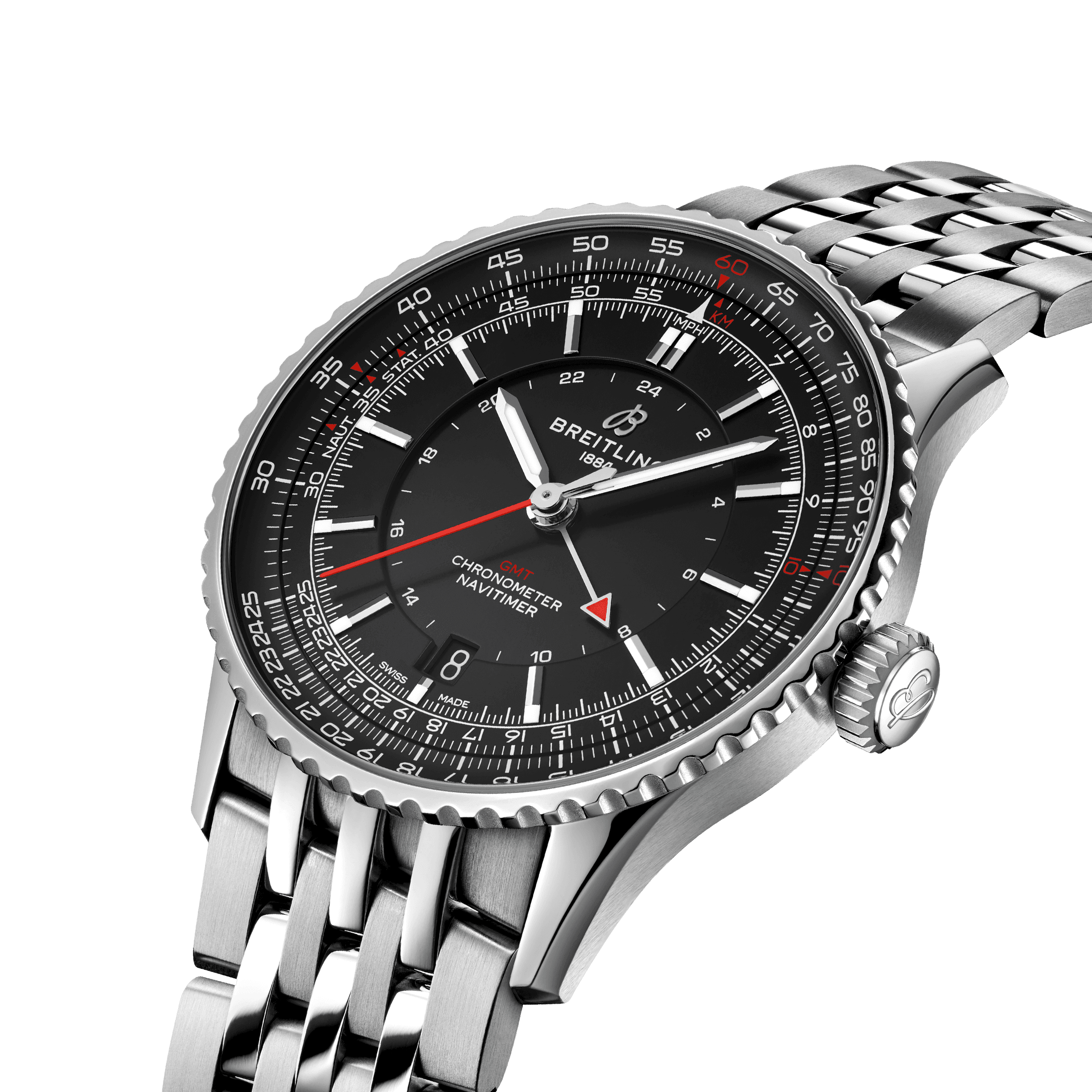 Montre Breitling Navitimer GMT 2024 automatique cadran noir bracelet acier 41 mm A32310251B1A1