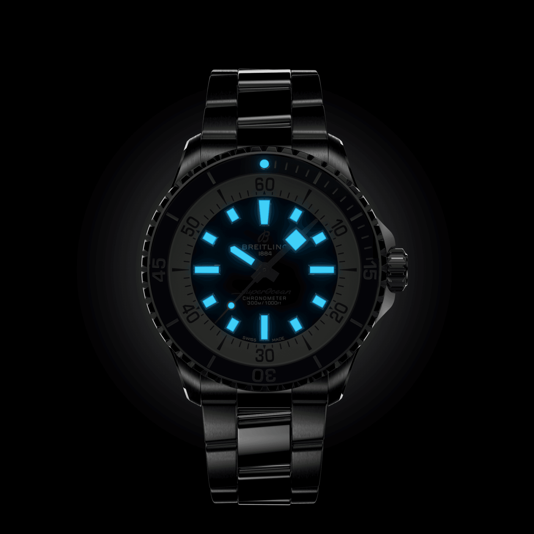 Breitling Superocean automatic watch blue dial steel bracelet 42 mm