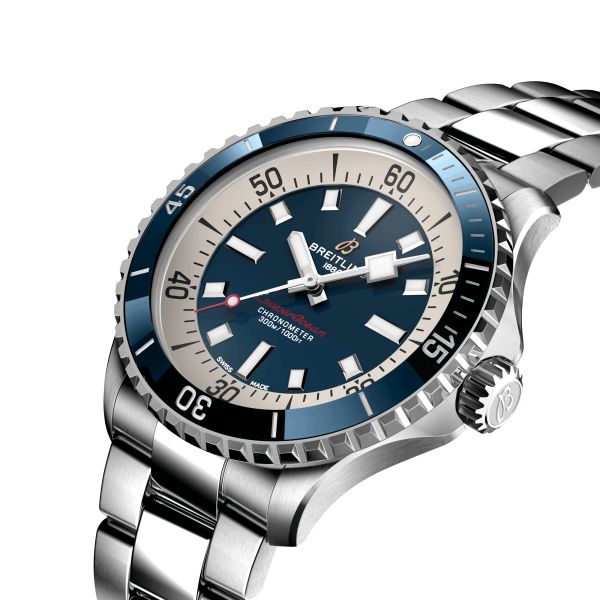 Breitling Superocean automatic watch blue dial steel bracelet 42 mm