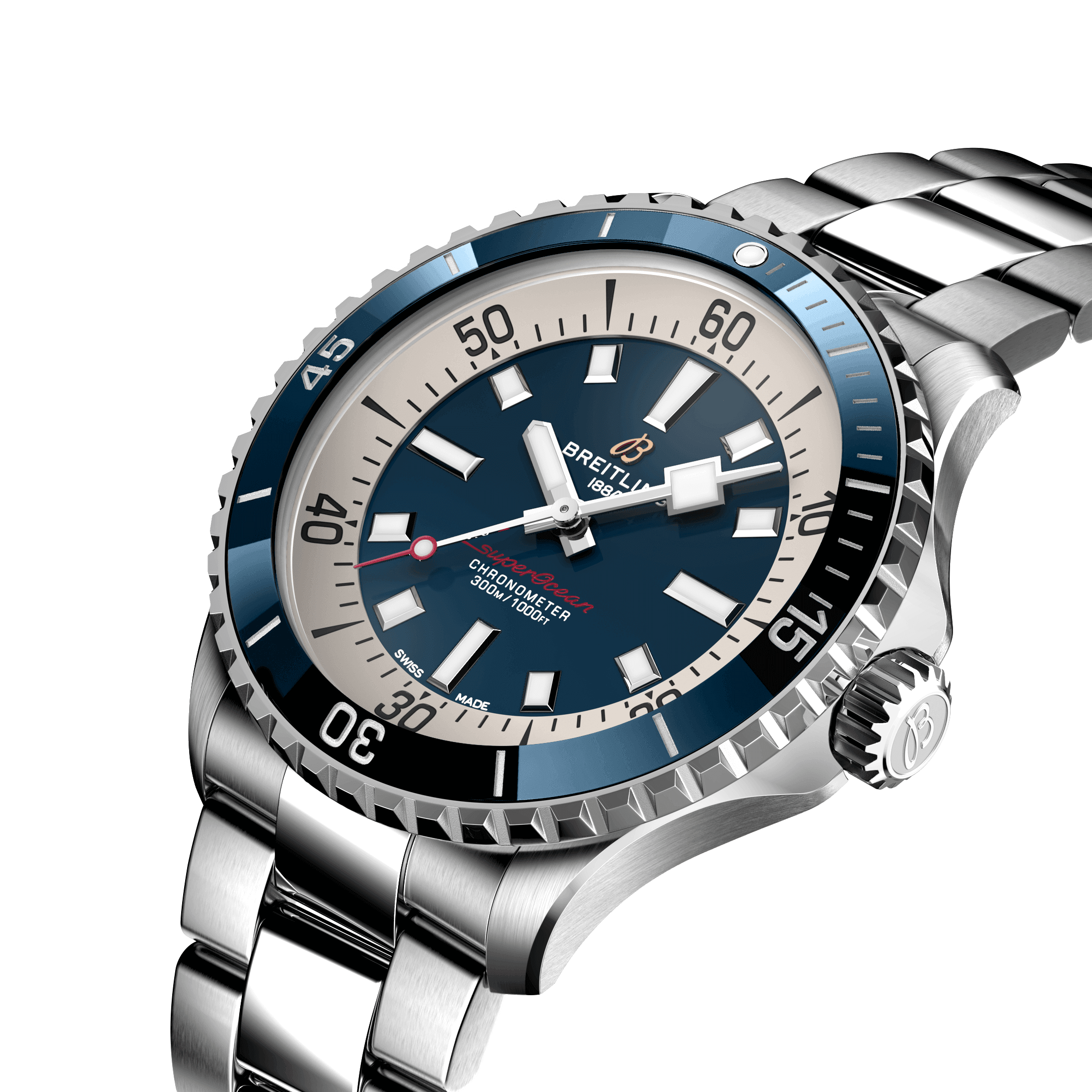 Breitling Superocean automatic watch blue dial steel bracelet 42 mm