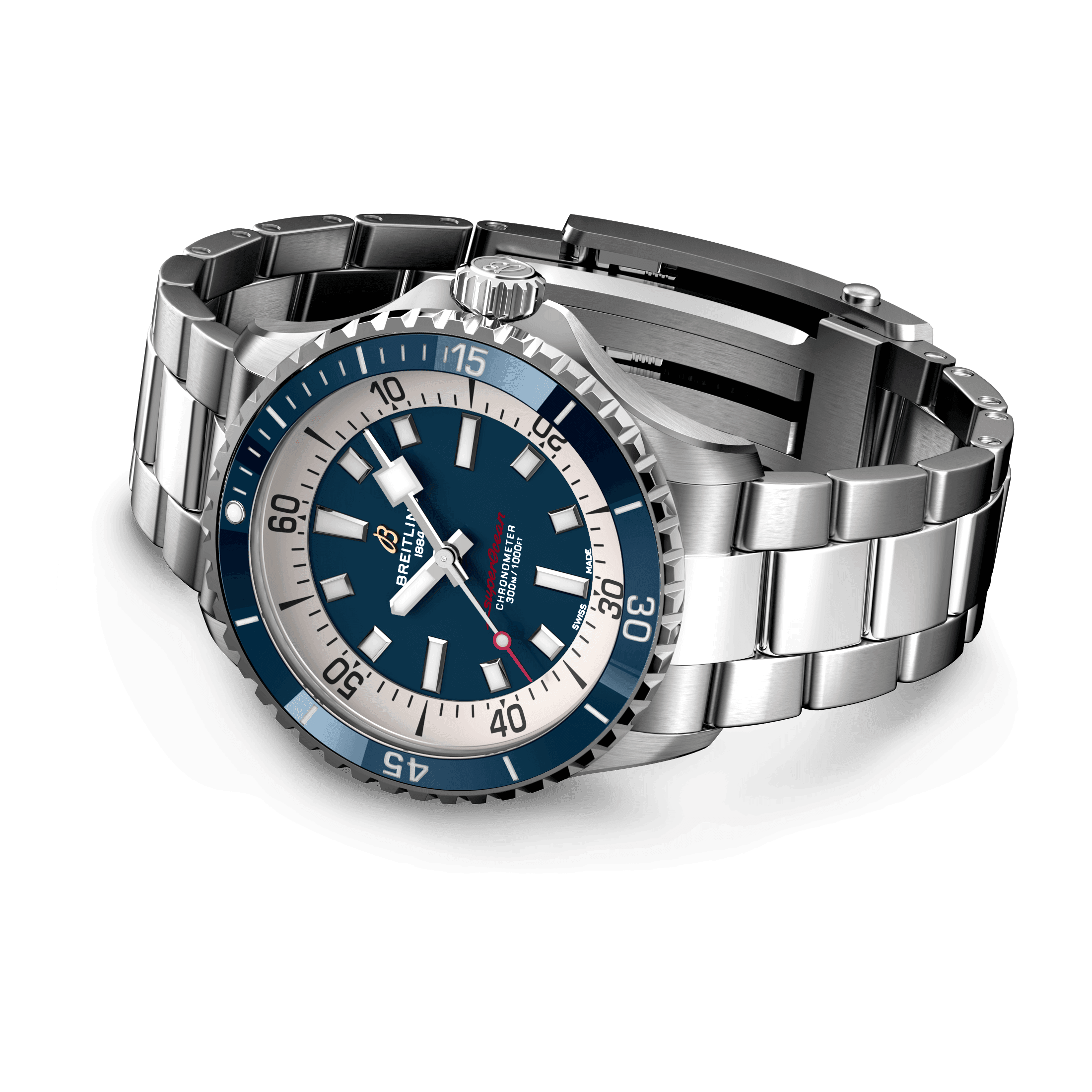 Breitling Superocean automatic watch blue dial steel bracelet 42 mm