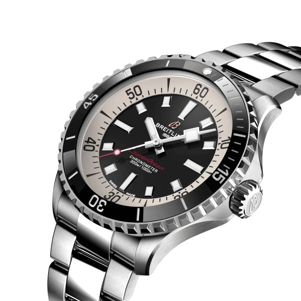 Breitling Superocean automatic watch black dial steel bracelet 42 mm