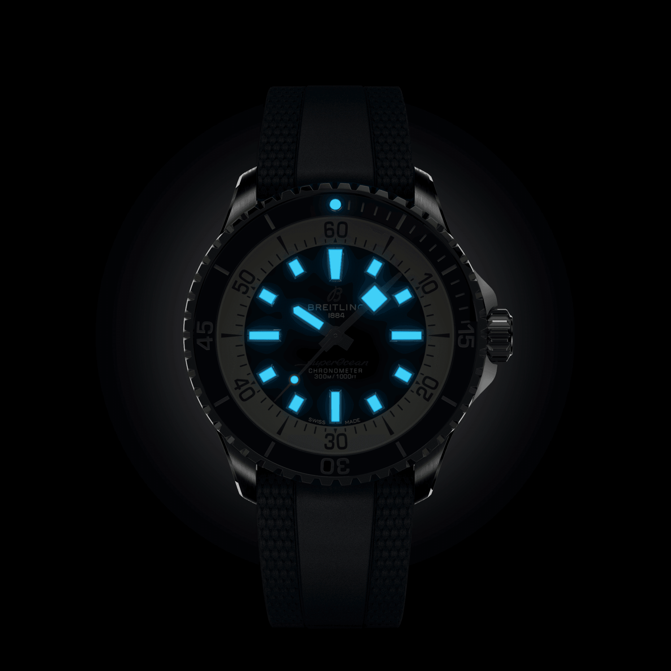Montre Breitling Superocean automatique cadran bleu bracelet caoutchouc bleu 42 mm A17375E71C1S1