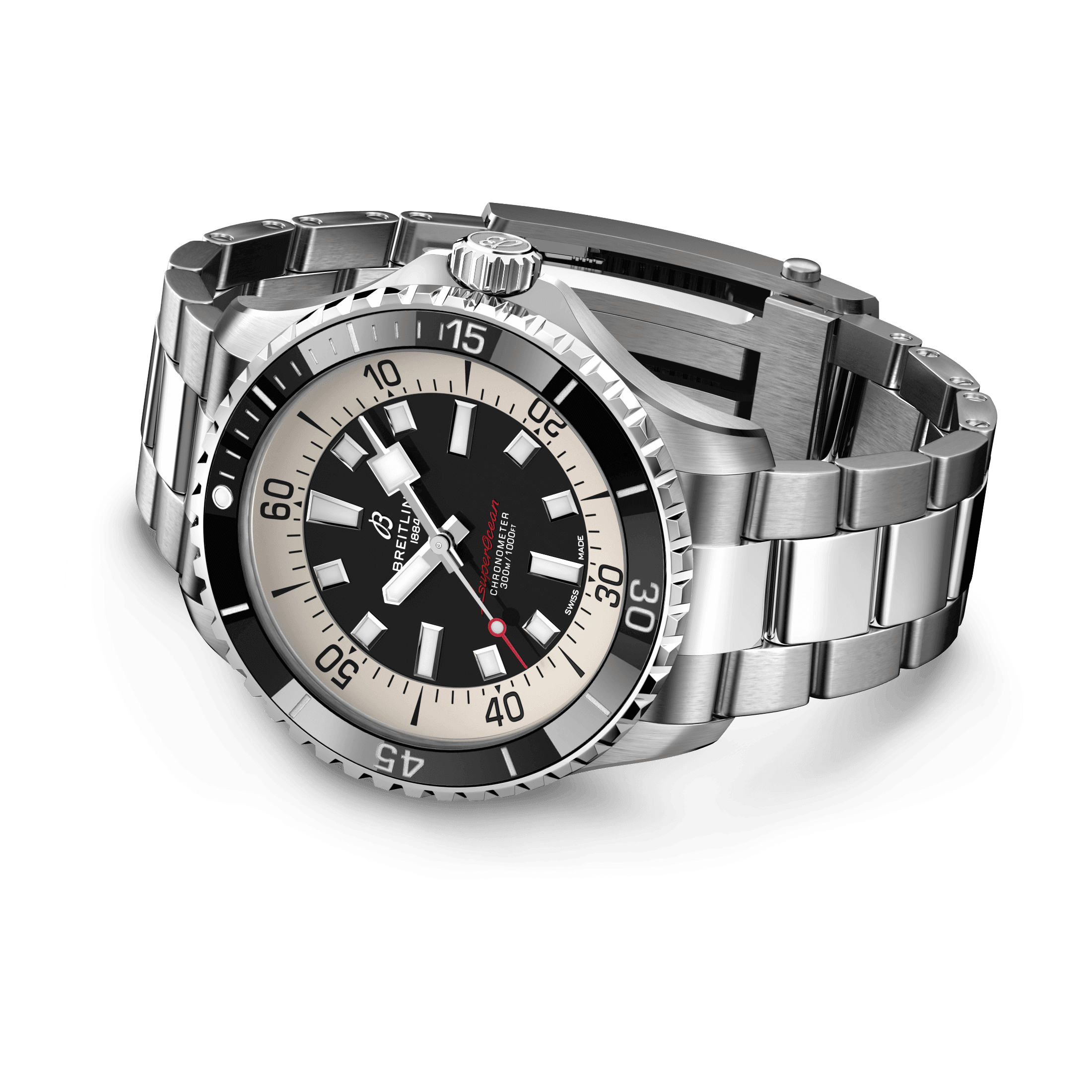 Breitling Superocean automatic watch black dial steel bracelet 44 mm