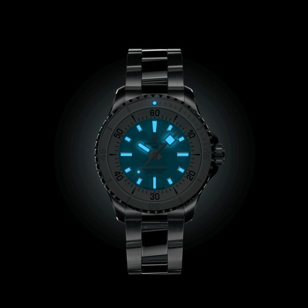 Breitling Superocean automatic watch turquoise dial steel bracelet 36 mm