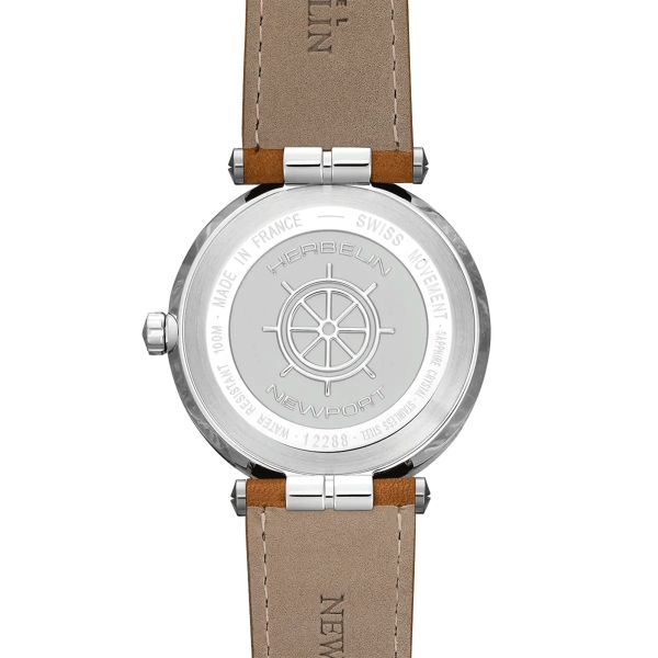 Herbelin Newport Quartz blue dial brown leather strap 40,5 mm