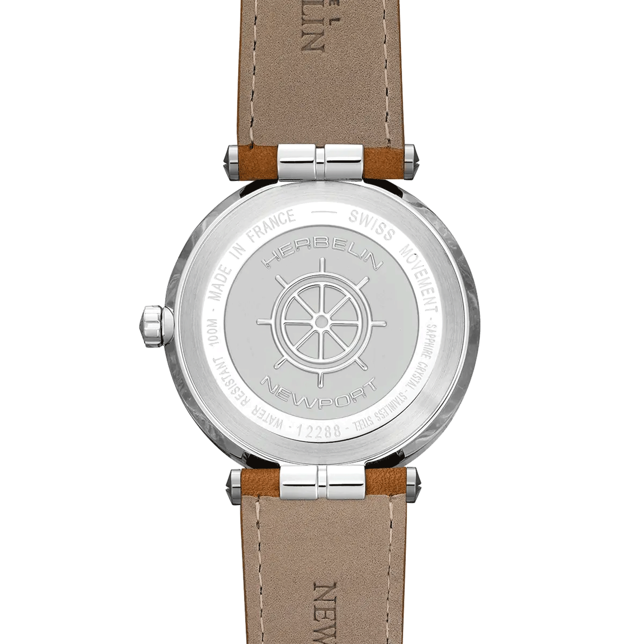 Herbelin Newport Quartz blue dial brown leather strap 40,5 mm