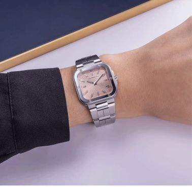 Herbelin Cap Camarat Square quartz copper dial steel bracelet 30 x 30 mm