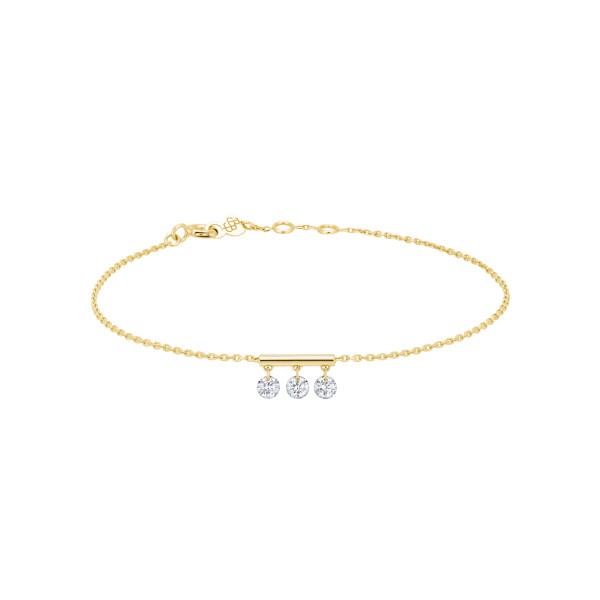 Bracelet La Brune et La Blonde Pampilles en or jaune 3 diamants taille brillant 0,30 carat - Soldat_PL