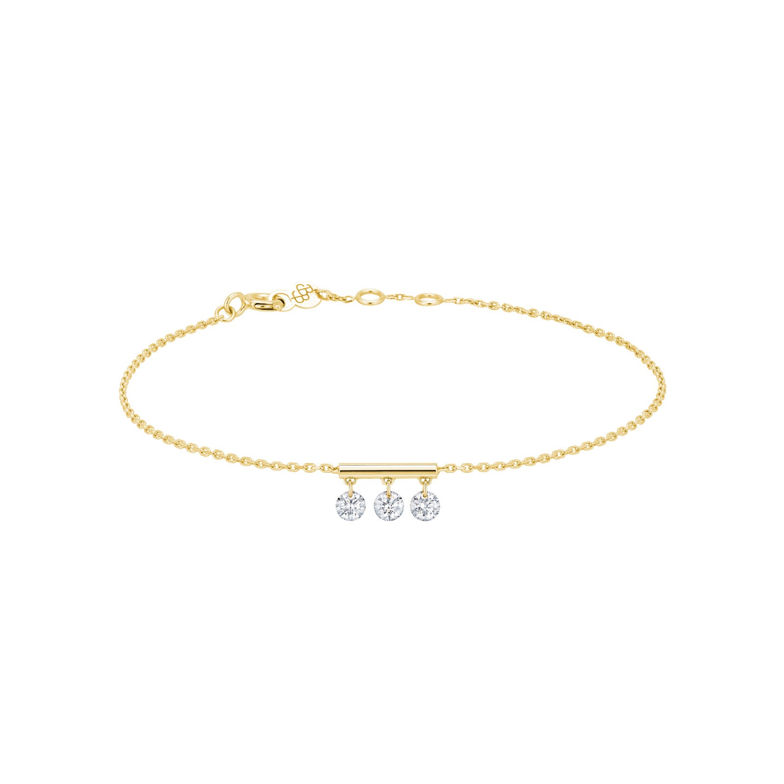 Bracelet La Brune et La Blonde Pampilles en or jaune 3 diamants taille brillant 0,30 carat - Soldat_PL